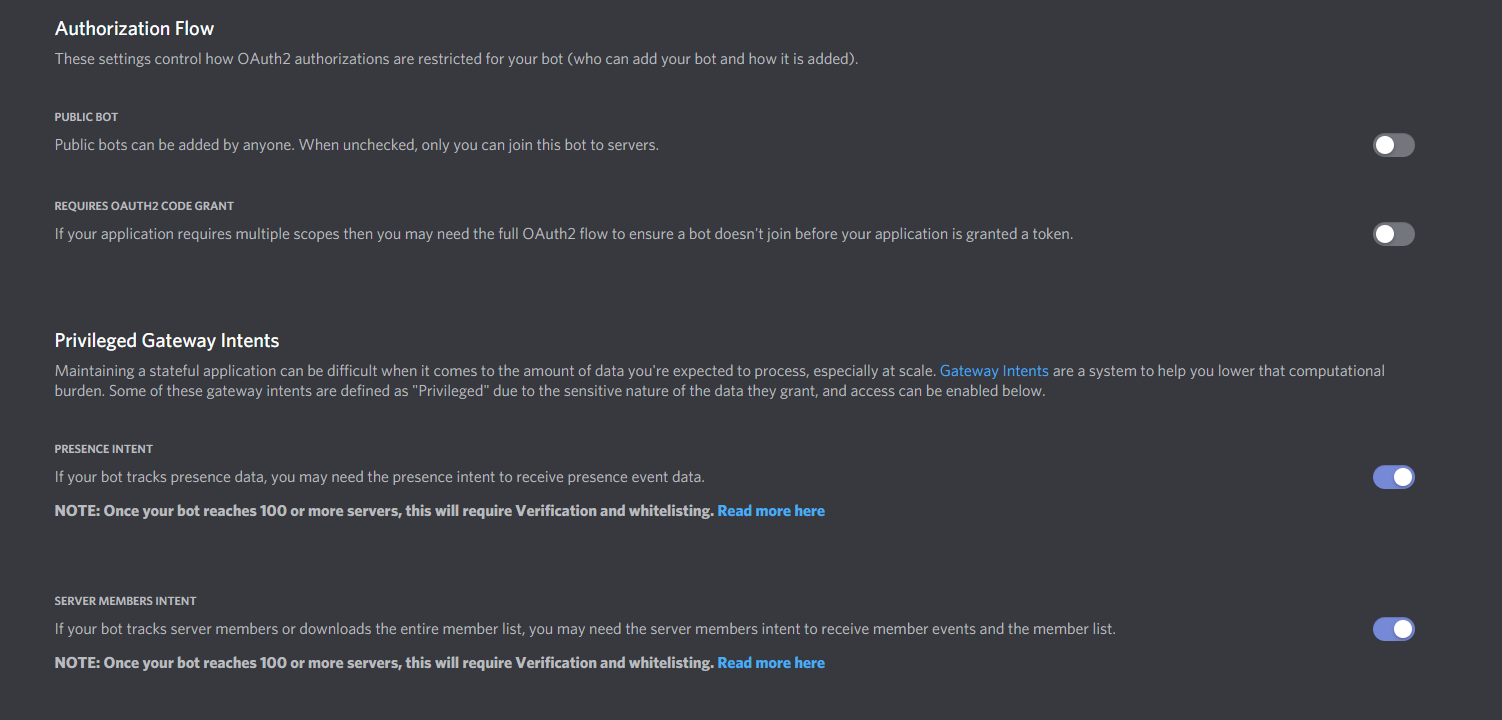 Default Discord Bot Settings